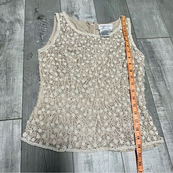 Vtg Adrianna Pappel Evening Silk Beaded Embroidered Pearl Sleeveless Top S - Picture 11 of 16